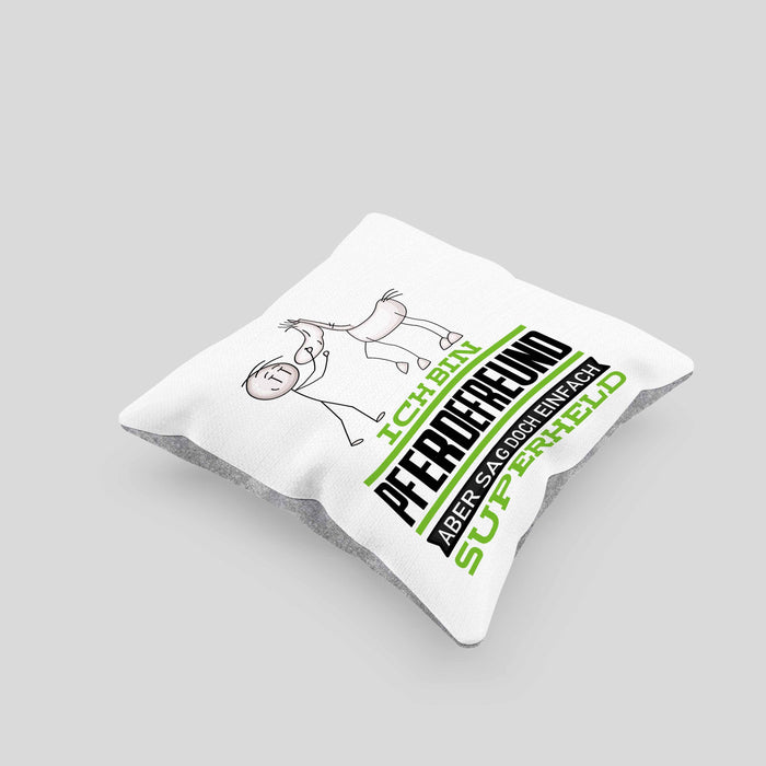 Pferdefreund Geschenk Kissen mit Füllung 40x40 Ich Bin Pferdefreund Aber Sag Doch Einfach Superheld Lustige Geschenkdiee für Pferdefreund (Grau) Grau Trendation
