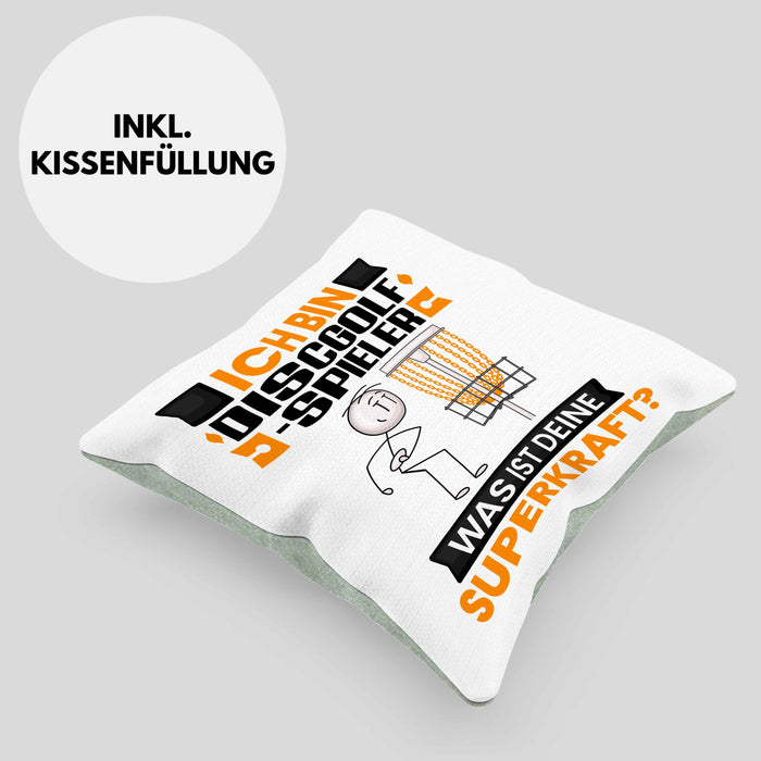 Discgolf-Spieler Kissen mit Füllung 40x40 Geschenk für Discgolf-Spieler Geburtstag Lustiger Spruch Was Ist Deine Superkraft (Grau) Grün Trendation