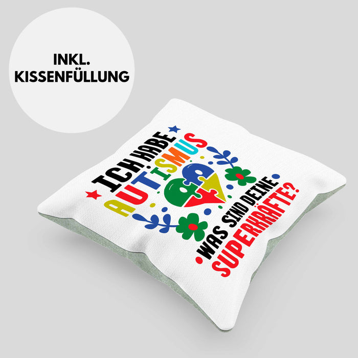 Autismus Kissen mit Füllung 40x40 Geschenk Autist Geschenkidee Ich Habe Autismus Was Sind Deine Superkräfte (Grau) Grün Trendation