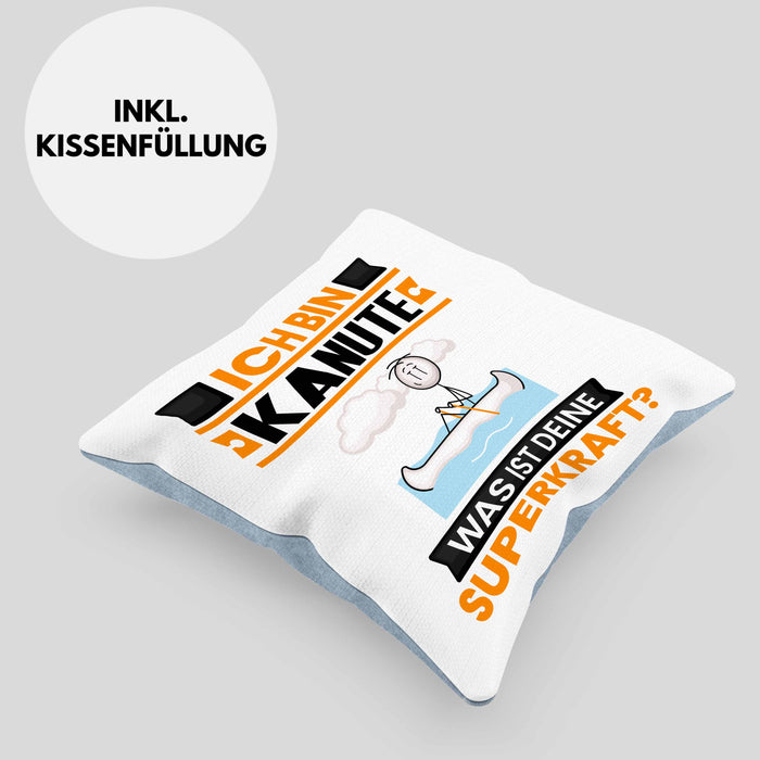 Kanute Kissen mit Füllung 40x40 Geschenk für Kanute Geburtstag Lustiger Spruch Was Ist Deine Superkraft (Grau) Blau Trendation