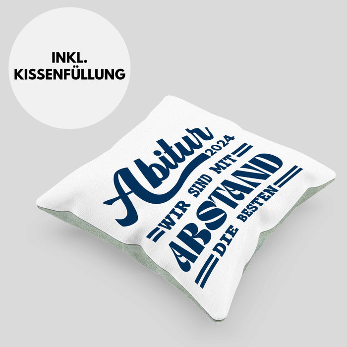 Abi 2024 Kissen mit Füllung 40x40 Geschenk Abi Bestanden Abitur Abschluss Geschenkidee (Grau) Grün Trendation