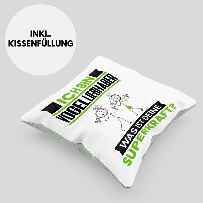 Vogelliebhaber Kissen mit Füllung 40x40 Geschenk für Vogelliebhaber Geburtstag Lustiger Spruch Was Ist Deine Superkraft (Grau) Grün Trendation