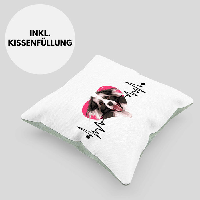 Border Collies Besitzer Kissen mit Füllung 40x40 Geschenk Lustiger Spruch Geschenkidee Herzschlag Border Collies (Grau) Grün Trendation
