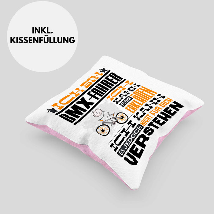 BMX-Fahrer Geschenk Kaffee-Kissen mit Füllung 40x40 Geschenkidee für BMX-Fahrer Ich Bin BMX-Fahrer Ich Kann Es Dir Erklären Jedoch Nicht Für Dich Verstehen Spruch Lustig (Grau) Rosa Trendation