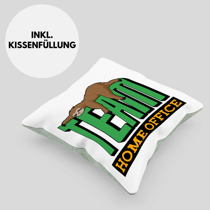 Arbeit Kissen mit Füllung 40x40 "Team Homeoffice" - Geschenkidee für Faultier-Fans (Grau) Grün Trendation