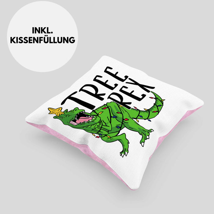 Tree Rex Kissen mit Füllung 40x40 Geschenk T-Rex Geschenkidee Jungs Weihnachten Dinosaurier Xmas (Grau) Rosa Trendation