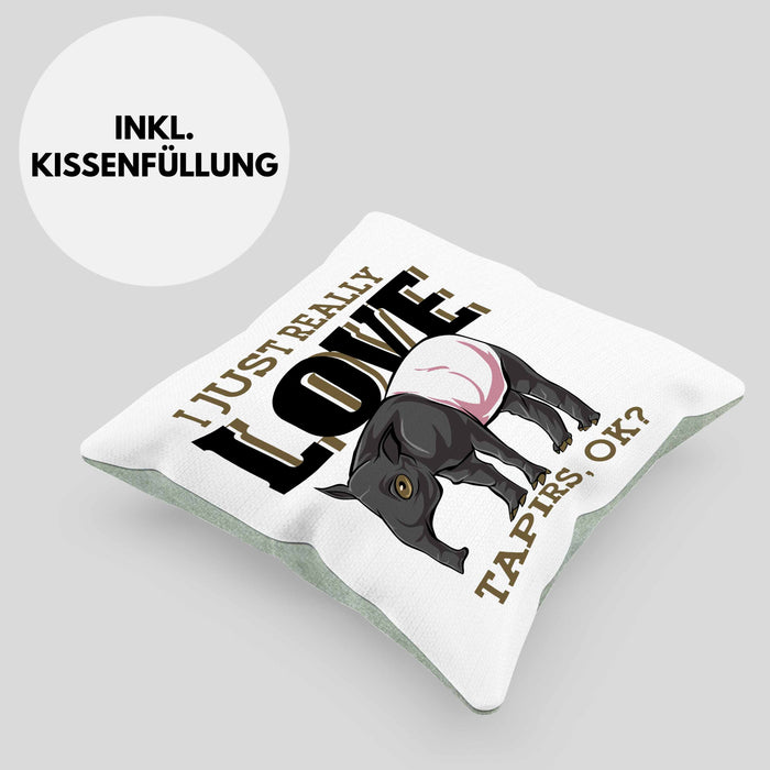 Lustige Tapir Kissen mit Füllung 40x40 Geschenk Tapir Liebhaber (Grau) Grün Trendation