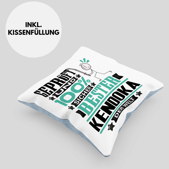 Kendoka Geschenk Lustiger Spruch für Kendoka Geschenkidee Bester Kendoka Der WeltKissen mit Füllung 40x40 (Grau) Blau Trendation