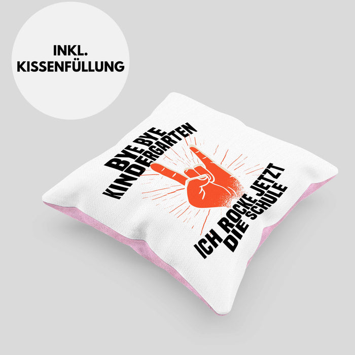 Kita Abgänger 2024 Schulstart Kissen mit Füllung 40x40 Geschenk Jungen Einschulung Schulanfang Erster Schultag (Grau) Rosa Trendation