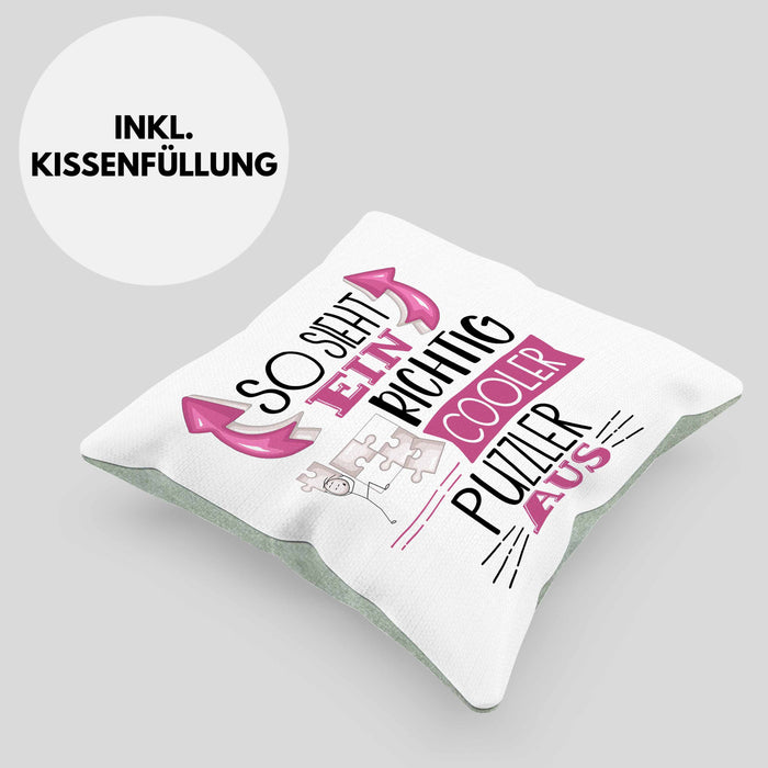 So Sieht Ein Richtig Cooler Puzzler Aus Geschenk Kissen mit Füllung 40x40 Lustiger Spruch Geschenkidee (Grau) Grün Trendation