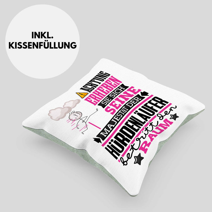 Hürdenläufer Geschenk Kissen mit Füllung 40x40 Lustiger Spruch Erheben Sie Sich Der Hürdenläufer Betritt den Raum (Grau) Grün Trendation
