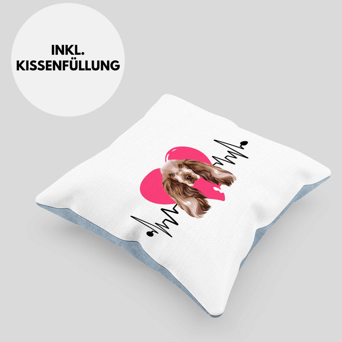 Cocker Spaniel Besitzer Kissen mit Füllung 40x40 Geschenk Lustiger Spruch Geschenkidee Herzschlag Cocker Spaniel (Grau) Blau Trendation