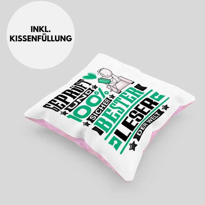 Leser Geschenk Lustiger Spruch für Leser Geschenkidee Bester Leser Der WeltKissen mit Füllung 40x40 (Grau) Rosa Trendation