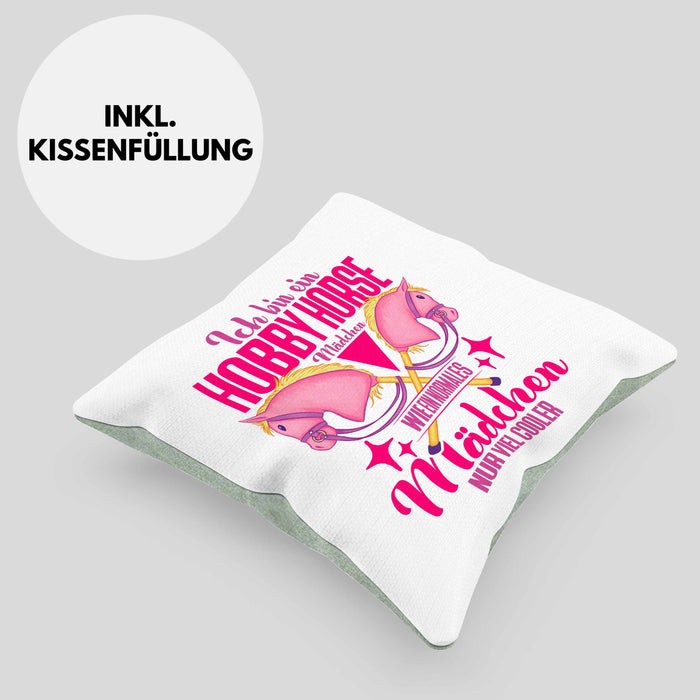 Hobbyhorse Mädchen Kissen mit Füllung 40x40 Geschenk Hobby Horse Pferde (Grau) Grün Trendation