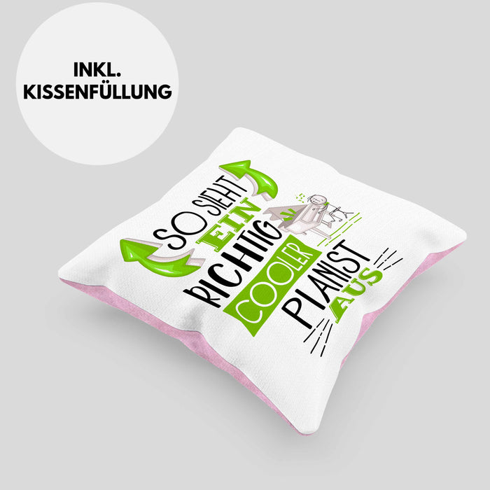 So Sieht Ein Richtig Cooler Pianist Aus Kissen mit Füllung 40x40 Geschenk für Pianist Geburtstag Geschenkdiee Piano Klavierspieler (Grau) Rosa Trendation