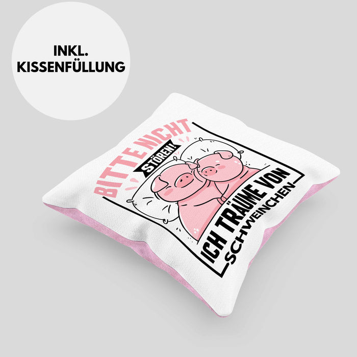 Schweine-Liebhaberin Kissen mit Füllung 40x40 Geschenk Bitte Nicht Stören Ich Träume Von Schweinchen Schwein Sau Besitzer Hausschwein (Grau) Rosa Trendation