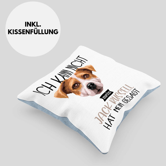 Jack Russell Besitzer Kissen mit Füllung 40x40 Geschenk Lustiger Spruch Geschenkidee Ich Kann Nicht Mein Jack Russell Hat Nein Gesagt (Grau) Blau Trendation