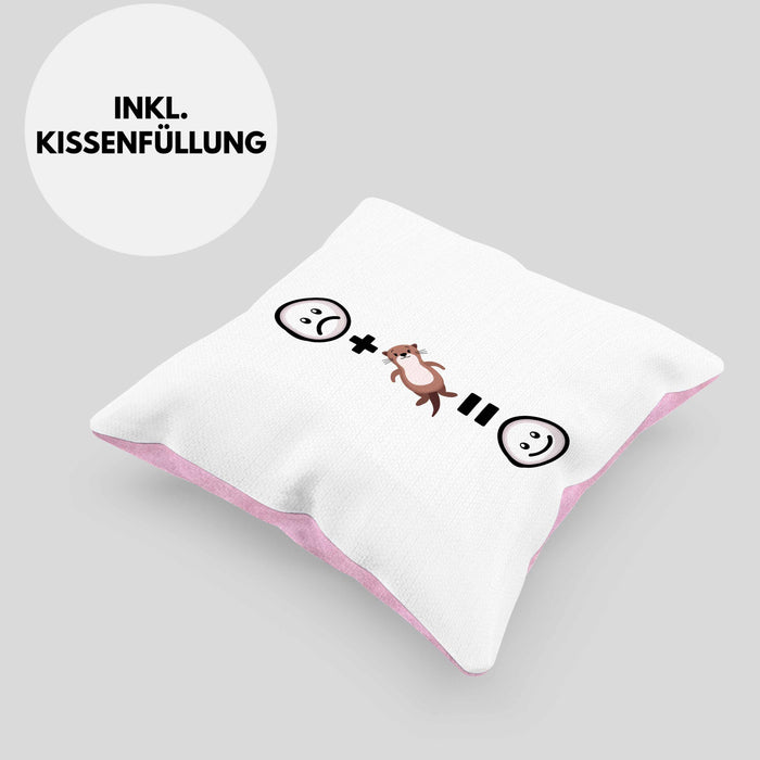 Otter Kissen mit Füllung 40x40 Geschenk für Otter-Liebhaber Fans Lustige Geschenkidee :( + Otter Tier = :) Geburtstag (Grau) Rosa Trendation