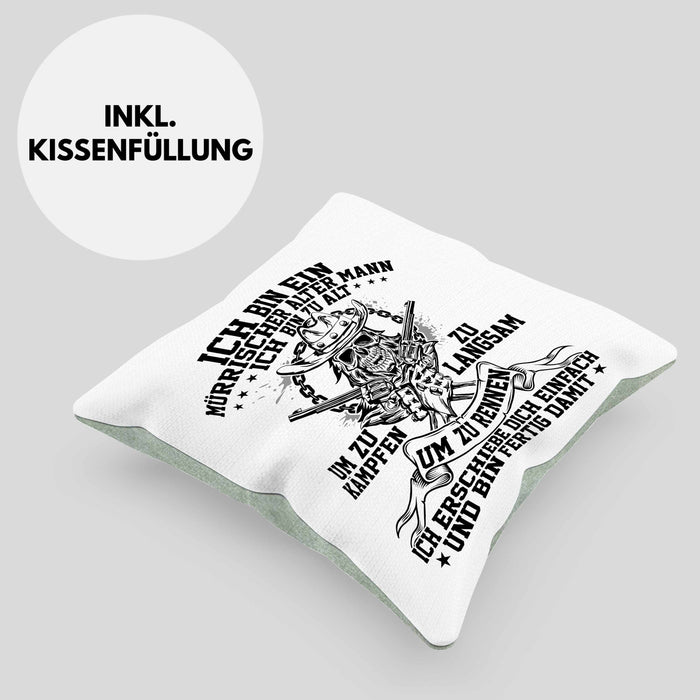 Ich Bin Ein Mürrischer Alter Mann Ich Bin Zu Alt Um Zu Kämpfen Pfalz Kissen mit Füllung 40x40 (Grau) Grün Trendation