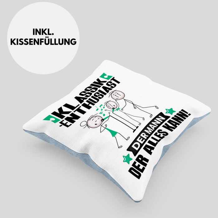 Klassik-Enthusiast Kissen mit Füllung 40x40 Geschenk für Klassik-Enthusiast Der Mann Der Alles Kann Geschenkidee zum Geburtstag (Grau) Blau Trendation