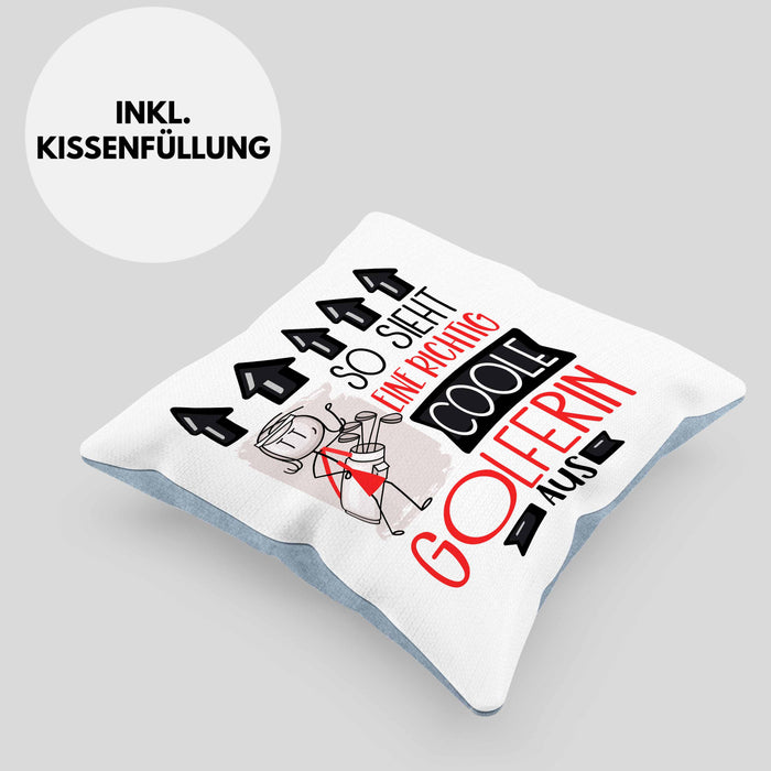 Golferin Geschenk Kissen mit Füllung 40x40 Lustig Geschenkidee für Golferin Geburtstag So Sieht Eine Richtig Coole Golferin Aus Frauen Spruch (Grau) Blau Trendation