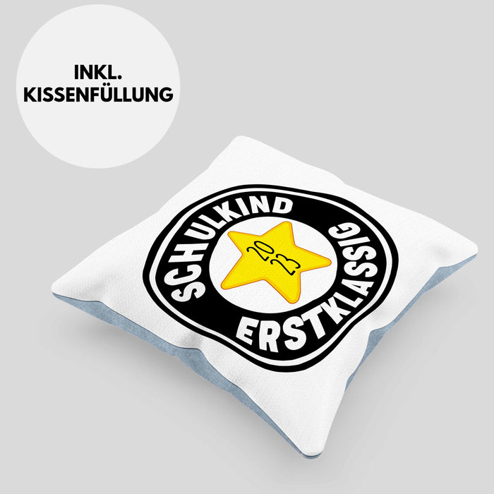 Schulkind Erstklassig Einschulung Junge Mädchen Geschenk Schultüte Füllung Kissen mit Füllung 40x40 Schulstart 1. Schultag Schuleinführung Schulanfang Geschenkidee Schulkind 2024 (Grau) Blau Trendation