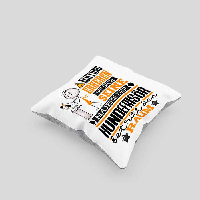 Hundefrisör Geschenk Kissen mit Füllung 40x40 Lustiger Spruch Erheben Sie Sich Der Hundefrisör Betritt den Raum (Grau) Grau Trendation