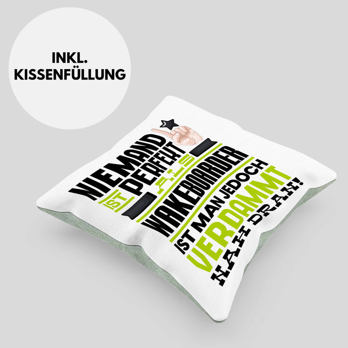 Wakeboarder Geschenk Kissen mit Füllung 40x40 Lustige Geschenkidee für Wakeboarder Geburtstag Niemand Ist Perfekt Aber Als Wakeboarder Ist Man Nah Dran (Grau) Grün Trendation