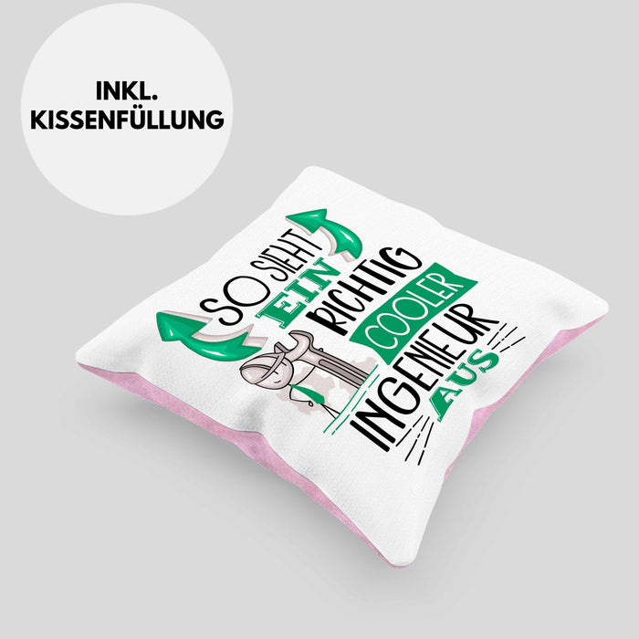 Ingenieur Kissen mit Füllung 40x40 Geschenk So Sieht Ein RIchtig Cooler Ingenieur Aus Geschenkidee Lustiger Spruch Geburtstag (Grau) Rosa Trendation