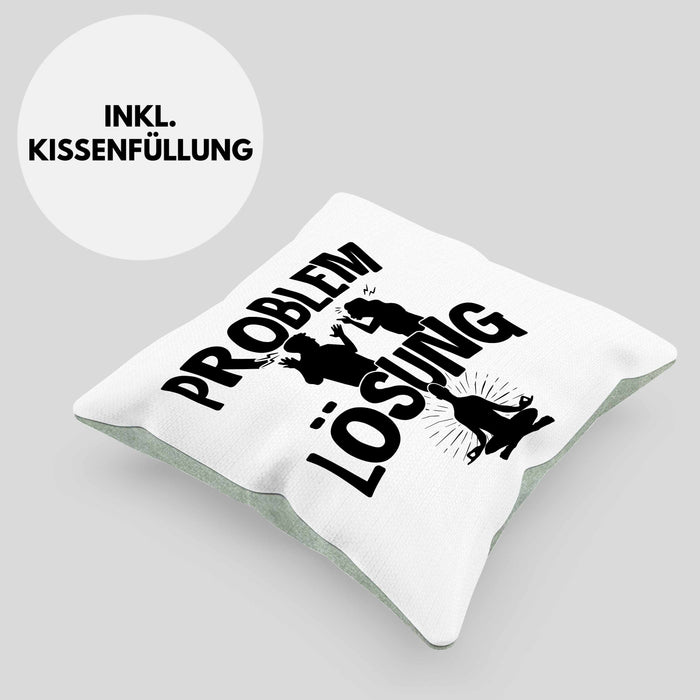 Yoga Kissen mit Füllung 40x40 Geschenk für Yogalehrer Männer Geschenkidee Problem und Lösung Yoga (Grau) Grün Trendation