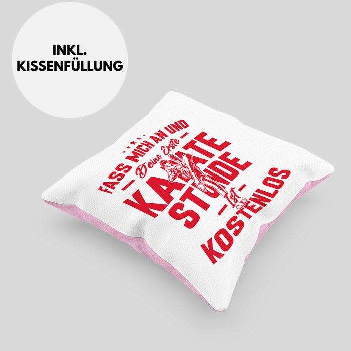 Karate Kissen mit Füllung 40x40 Geschenk Fass Mich An Und Deine Erste Karate Stunde Ist Umsonst (Grau) Rosa Trendation