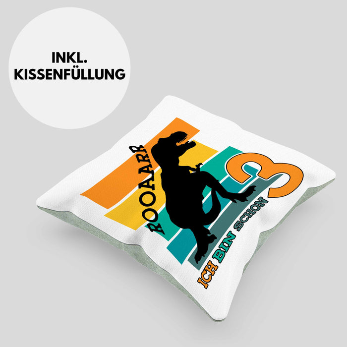 3. Geburtstag Jungs Dinosaurier Kissen mit Füllung 40x40 3er Geburtstag (Grau) Grün Trendation