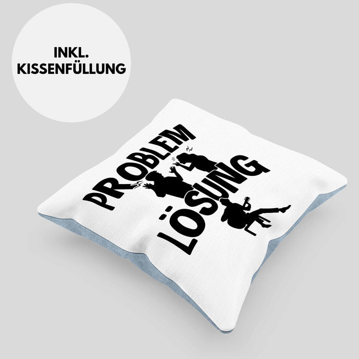 Gitarrist Kissen mit Füllung 40x40 Geschenk für Gitarrenspieler Männer Geschenkidee Problem und Lösung Gitarre (Grau) Blau Trendation