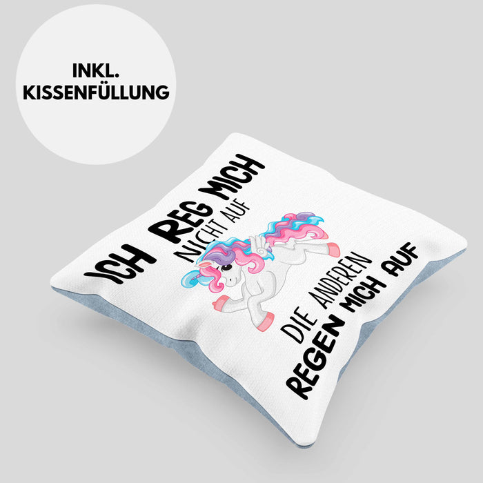 Lustige Ich Reg Mich Nicht Auf Kissen mit Füllung 40x40 Mit Spruch Einhorn Geschenk Mama Freundin Kollegin Geschenkidee Arbeit Frauen (Grau) Blau Trendation