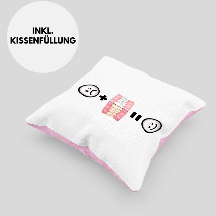 Zahnazt Kissen mit Füllung 40x40 Geschenk für Zahnärztin Zahnmedizinische Fachangestellte Lustige Geschenkidee :( + Weiße Zähne = :) (Grau) Rosa Trendation