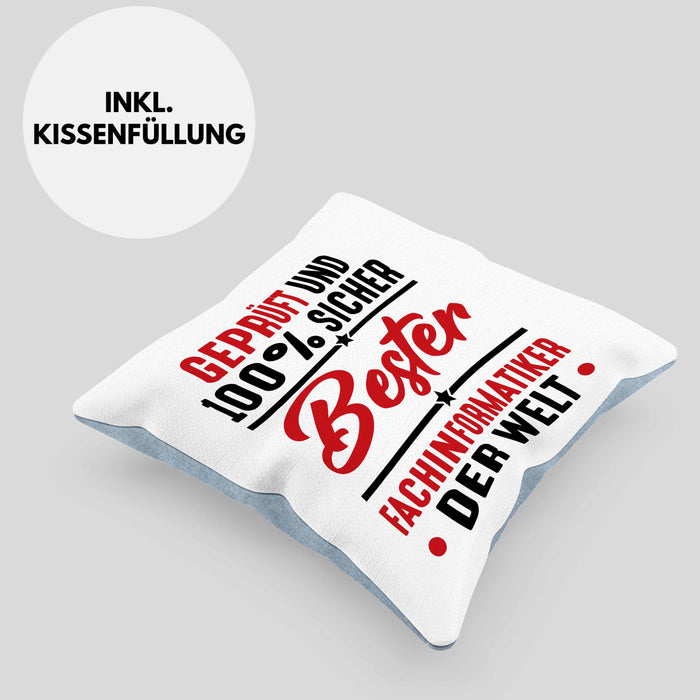 Fachinformatiker Geschenk Kissen mit Füllung 40x40 Geprüft Sicher Geschenkdiee für Fach-Finformatiker Geschenkdiee Spruch (Grau) Blau Trendation