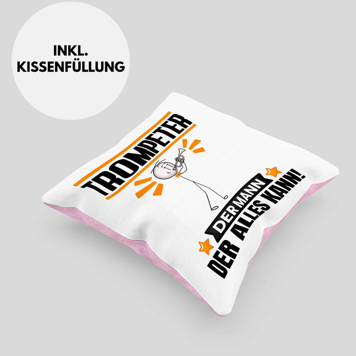 Trompeter Kissen mit Füllung 40x40 Geschenk für Trompeter Der Mann Der Alles Kann Geschenkidee zum Geburtstag (Grau) Rosa Trendation