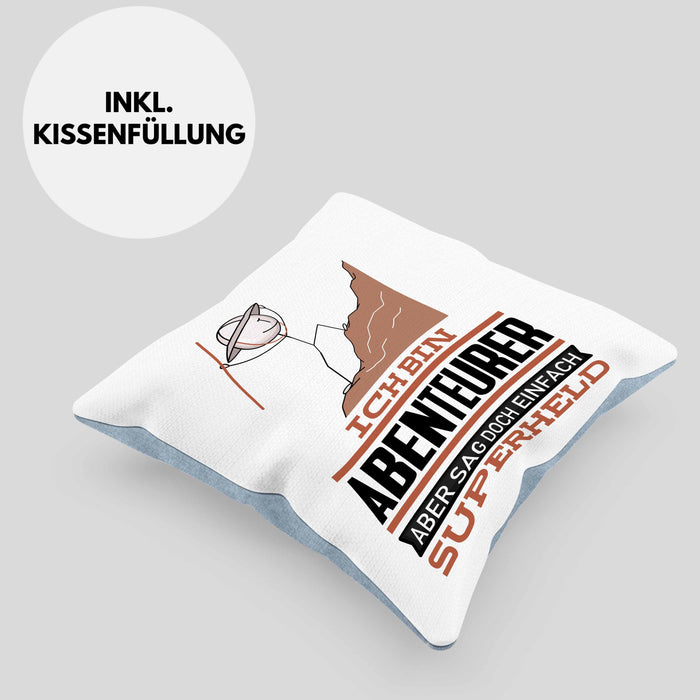 Abenteurer Geschenk Kissen mit Füllung 40x40 Ich Bin Abenteurer Aber Sag Doch Einfach Superheld Lustige Geschenkdiee für Abenteurer (Grau) Blau Trendation