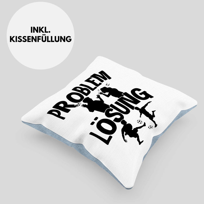 Fußballer Kissen mit Füllung 40x40 Geschenk für Fußballspieler Männer Geschenkidee Problem und Lösung Fussball Spielen (Grau) Blau Trendation
