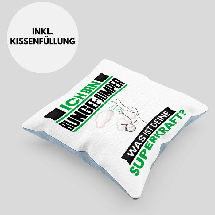 Bungee-Jumper Kissen mit Füllung 40x40 Geschenk für Bungee-Jumper Geburtstag Lustiger Spruch Was Ist Deine Superkraft (Grau) Blau Trendation