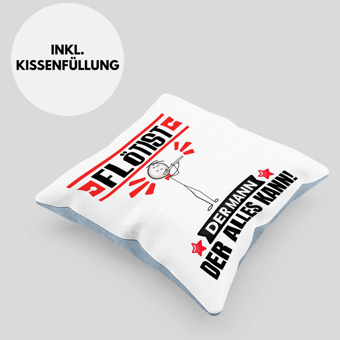 Flötist Kissen mit Füllung 40x40 Geschenk für Flötist Der Mann Der Alles Kann Geschenkidee zum Geburtstag (Grau) Blau Trendation