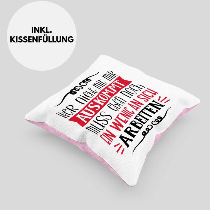 Lustige Kissen mit Füllung 40x40 mit Spruch als Geschenkidee Wer Nicht Mit Mir Auskommt (Grau) Rosa Trendation
