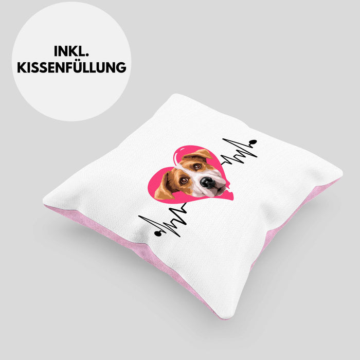 Jack Russel Besitzer Kissen mit Füllung 40x40 Geschenk Lustiger Spruch Geschenkidee Herzschlag Jack Russel (Grau) Rosa Trendation