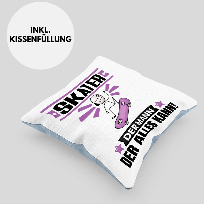 Skater Kissen mit Füllung 40x40 Geschenk für Skater Der Mann Der Alles Kann Geschenkidee zum Geburtstag (Grau) Blau Trendation