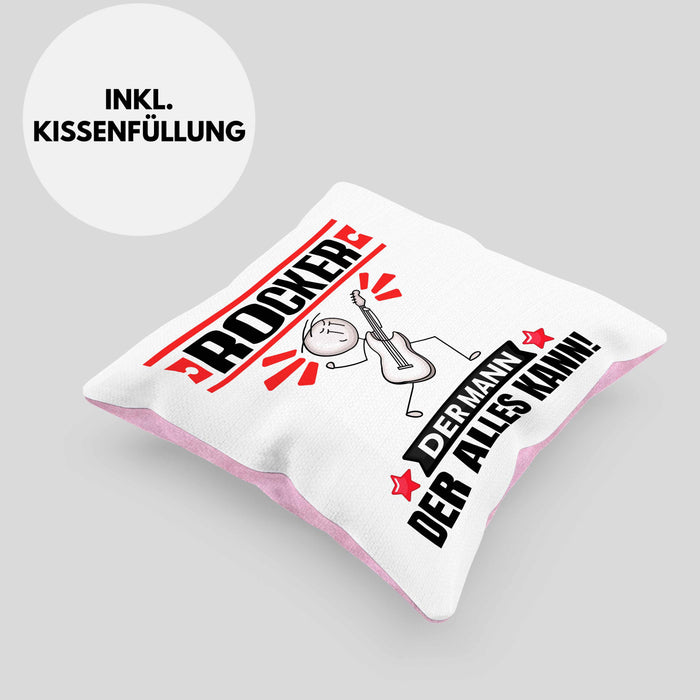Rocker Kissen mit Füllung 40x40 Geschenk für Rocker Der Mann Der Alles Kann Geschenkidee zum Geburtstag (Grau) Rosa Trendation