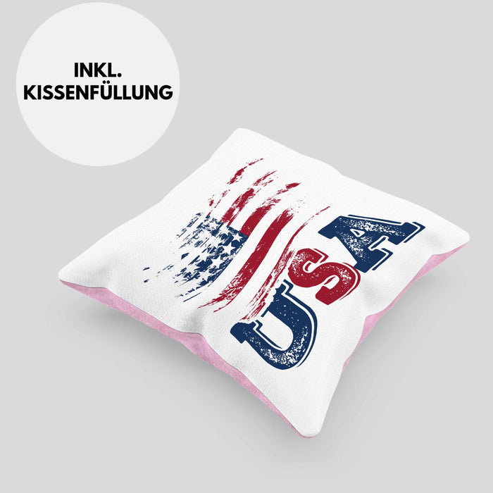 USA Flagge Kissen mit Füllung 40x40 Geschenk Amerika Geschenkidee Auslandjahr Vereinigte Staaten Von Amerika (Grau) Rosa Trendation