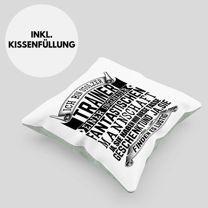 Trainer Geschenk Kissen mit Füllung 40x40 Ich Bin Stolzer Trainer Fußball Basketball Eis-Hockey Trainer Geschenkidee (Grau) Grün Trendation