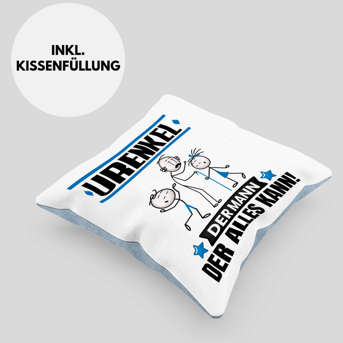 Urenkel Kissen mit Füllung 40x40 Geschenk für Urenkel Der Mann Der Alles Kann Geschenkidee zum Geburtstag (Grau) Blau Trendation