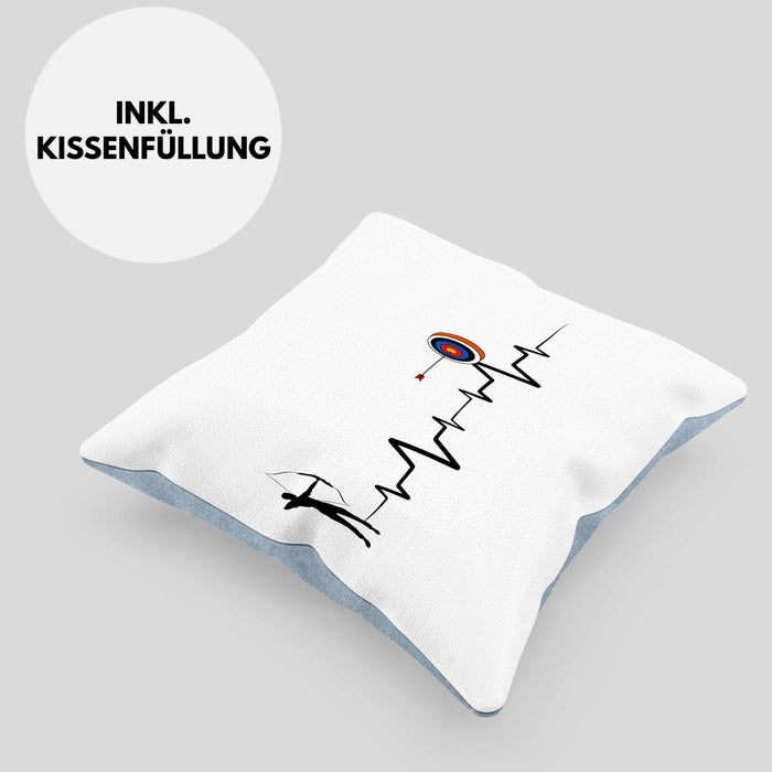 Lustige Bogenschütze Kissen mit Füllung 40x40 Geschenk für Pfeil & Bogen Enthusiasten Herzschlag (Grau) Blau Trendation