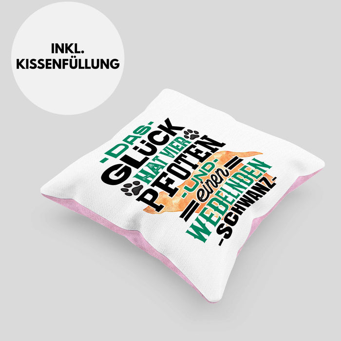 Hundebesitzer Kissen mit Füllung 40x40 Geschenk Glück Hat 4 Pfoten und Wedelnden Schwanz Geschenkidee Hunde Mama Frauchen Herrchen (Grau) Rosa Trendation